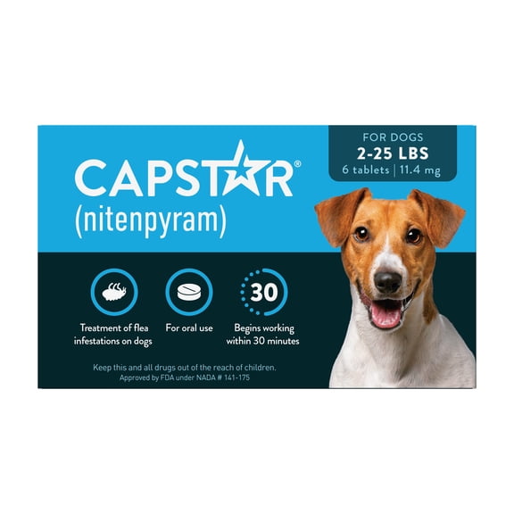 CAPSTAR (Nitenpyram) Fast-Acting Oral Flea Treatment for Small Dogs (2-25 lbs), 6 Tablets, 11.4 mg