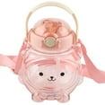 thumbnail image 1 of Botella de agua grande, botella portátil con forma de oso de dibujos animados de 1000ml, con correa de pajita para verano, color rosa, 1 of 10