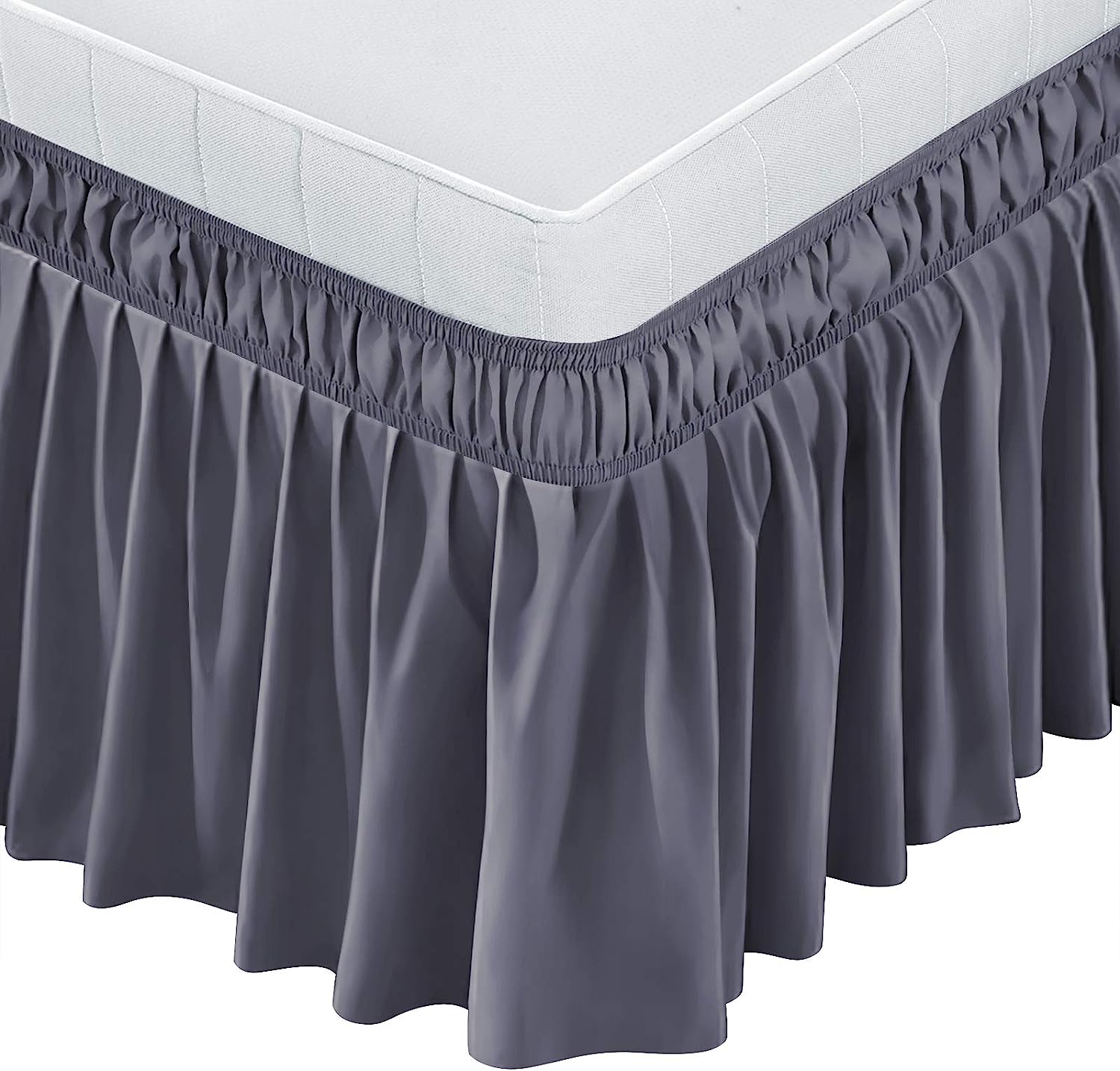 Wrap Around Bed Skirt for King Size Bed 15 Inch Drop.Dust Ruffles Solid