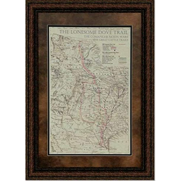 Lonesome Dove Map Framed Lonesome Dove Trail Map | Framed Historic Texas Map In Double Mat | 29L X  23W" Inches - Walmart.com