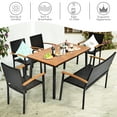 thumbnail image 4 of Costway 6 PCS Patio Rotin Salle à Manger Ensemble Acacia Table Empilable Chaise Banc, 4 of 10