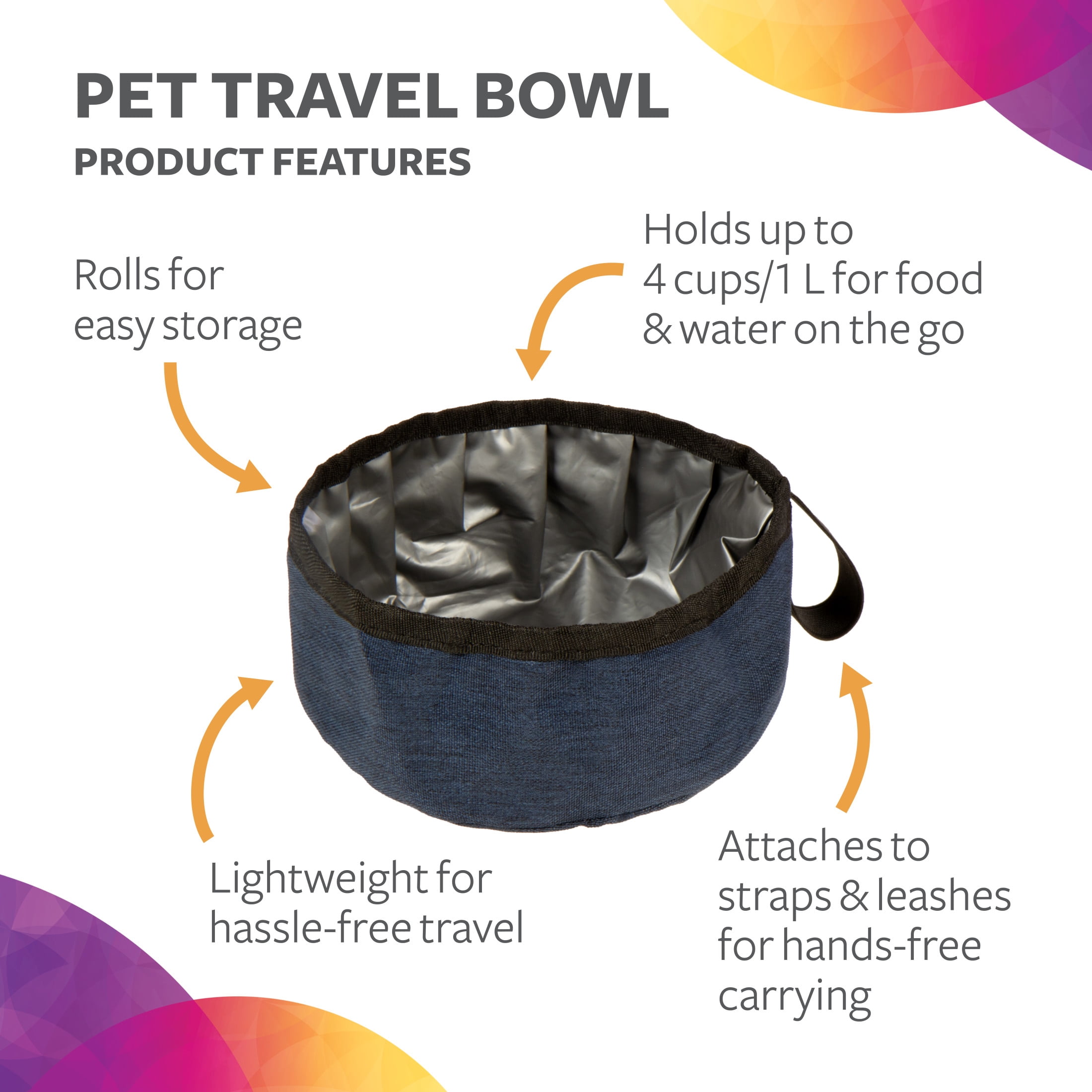 TrustyPup Pet Travel Bowl for Food & Water, Denim, Holds up to 4 Cups (1 L)