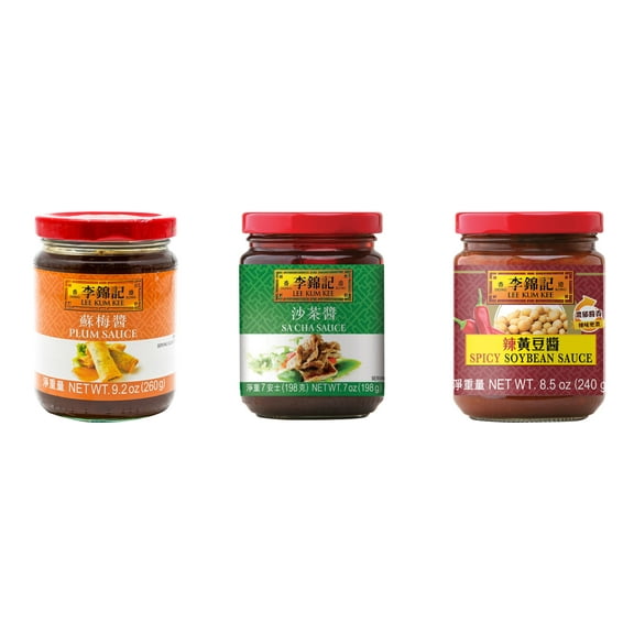 NineChef Brand Spoon Plus 3 Pack Lee Kum Kee Cooking Sauce, 3 Flavors(Plum Sauce,Sa Cha Sauce,Spicy Soybean Sauce)