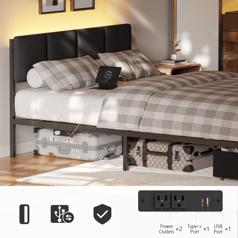 Tydimor Queen Metal Bed with RGB LED & Storage Drawers photo 4