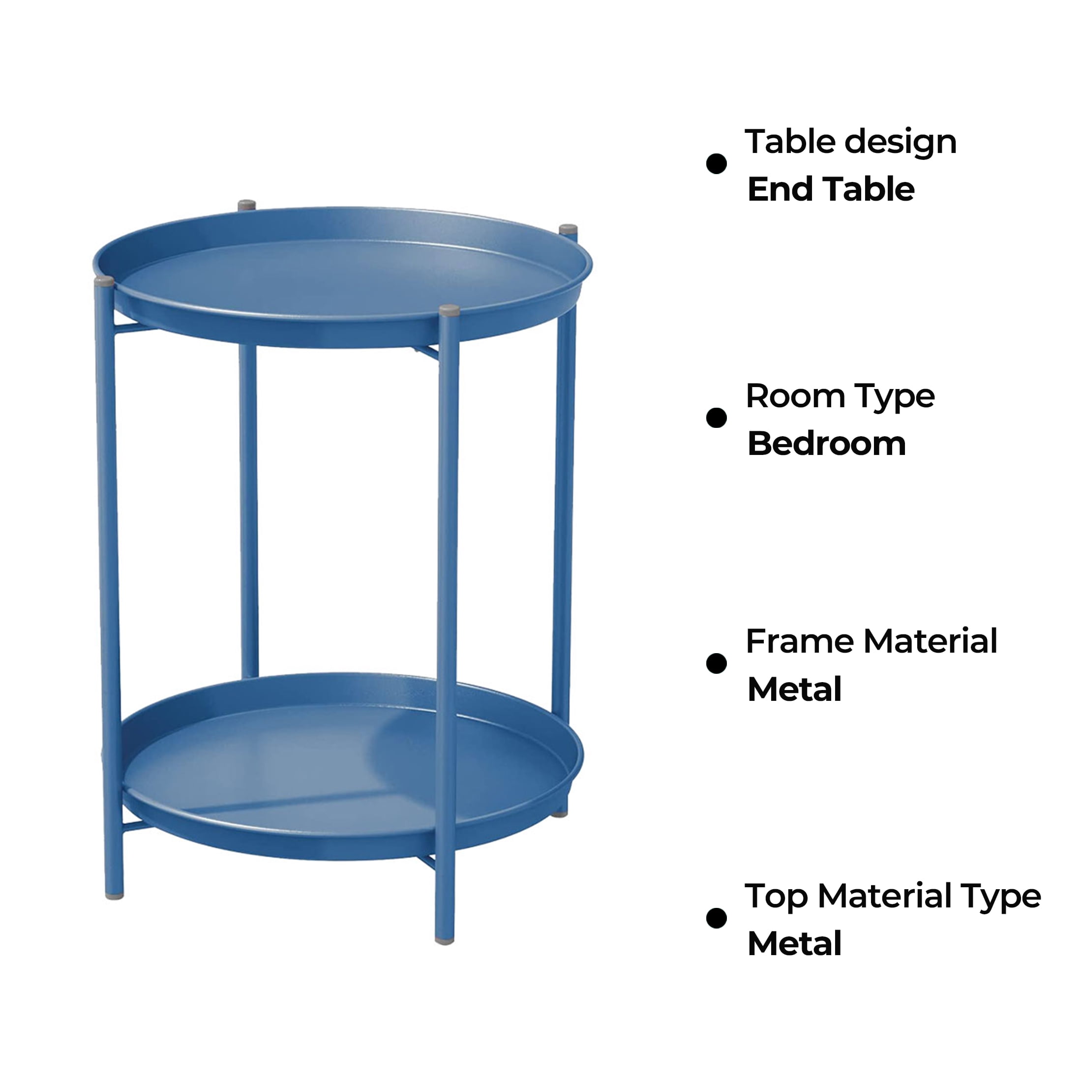 Grand Patio Indoor & Outdoor Side Table 2-Tier, Weather-Resistant Steel Round End Table for Porch, Poolside, Bedroom, Living Room, Peacock Blue