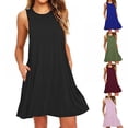 thumbnail image 3 of Women Tops Sleeveless Summer Dress Loose Mini Dress with Pockets Round Neck Vest Black XXL, 3 of 3