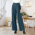 thumbnail image 2 of Women’s Wide Leg Wrinkle Pants High Waist Solid Color Business Trousers Casual Loose Pants with Pockets, 2 of 7