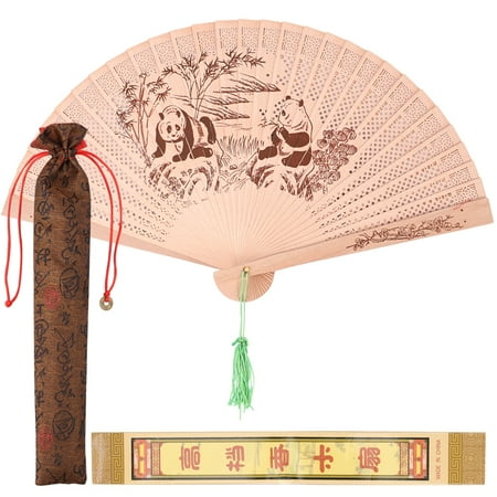 

2pcs Folding Fans Wood Sandalwood Fan Chinese Style Classic Folding Fans (Golden Silk Panda Style)