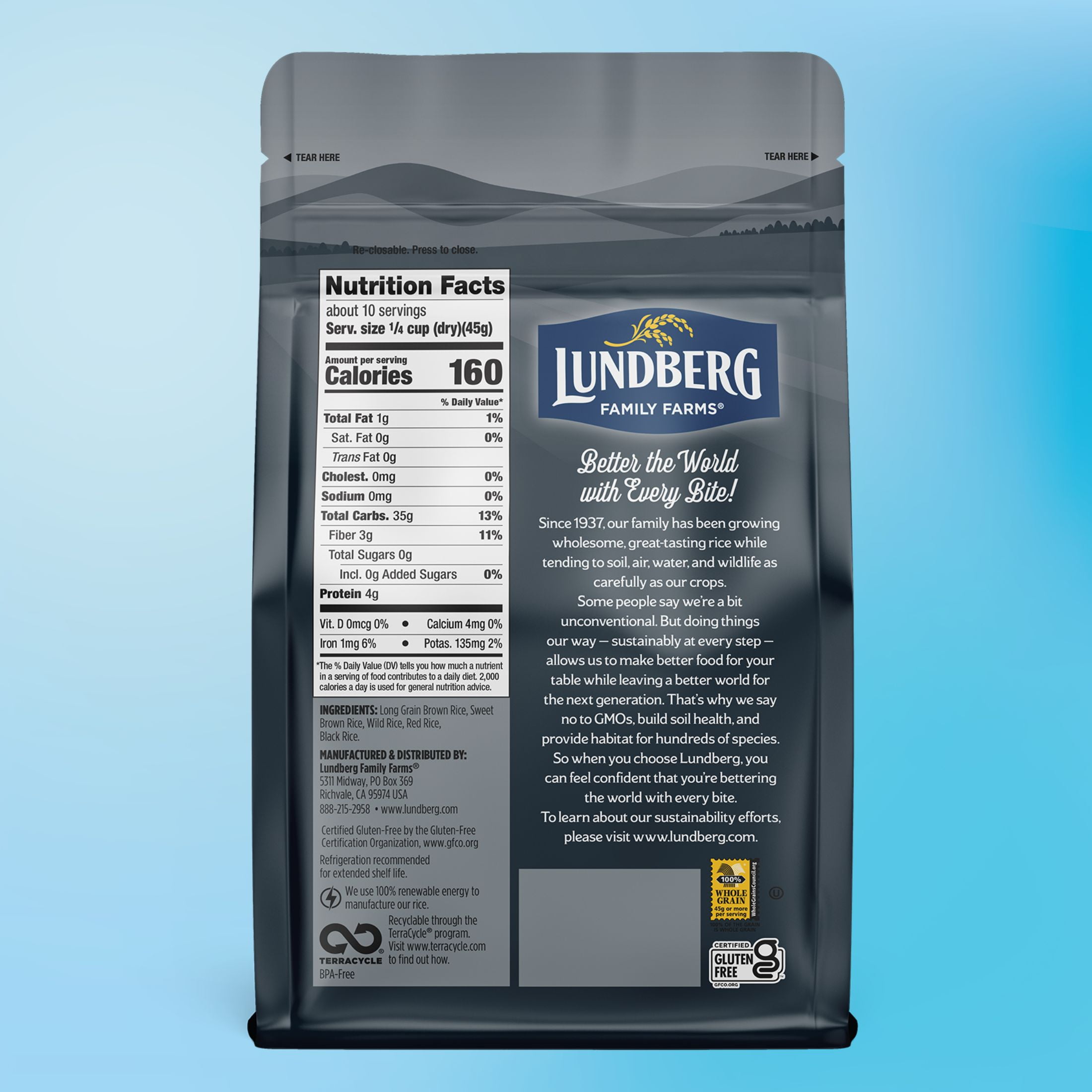 Lundberg Sustainable Wild Blend Rice - Gluten Free, Vegan, 1lb Resealable Bag