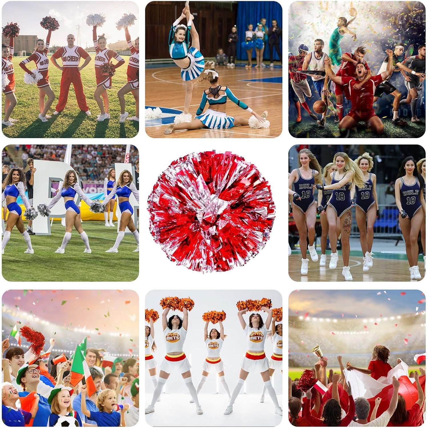 12 Pack pom poms Cheerleading,Cheerleading poms Sports Dance Cheer Plastic Pom Poms Cheerleading for Sports Team Spirit (Blue Gold)