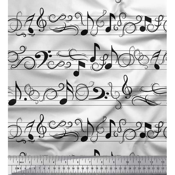 Soimoi White Cotton Duck Fabric Notes Musical Instrument Print Fabric by Yard 56 Inch Wide