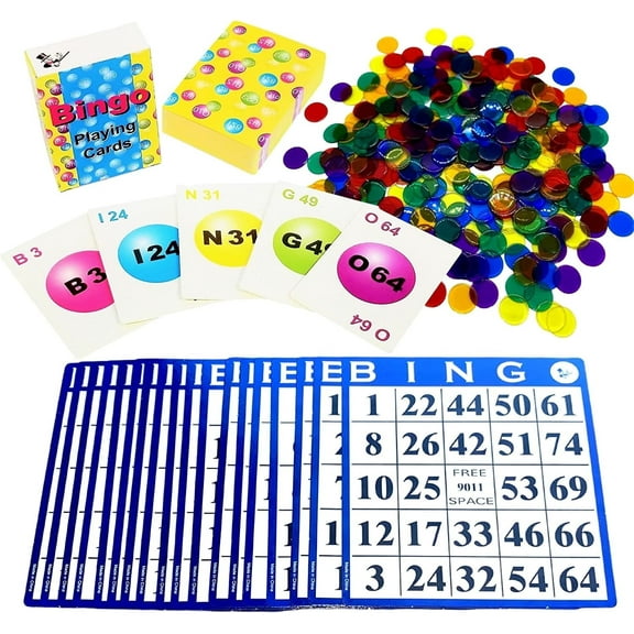 Mr. Chips Bingo Game with 18 Bingo Cards, 300 Bingo Chips, and Calling Cards