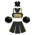 thumbnail image 3 of TiaoBug Kids Girls Cheerleading Outfit Set Sleeveless Crop Top Pleated Skirt with Pompoms And Headwear A Black 14, 3 of 5