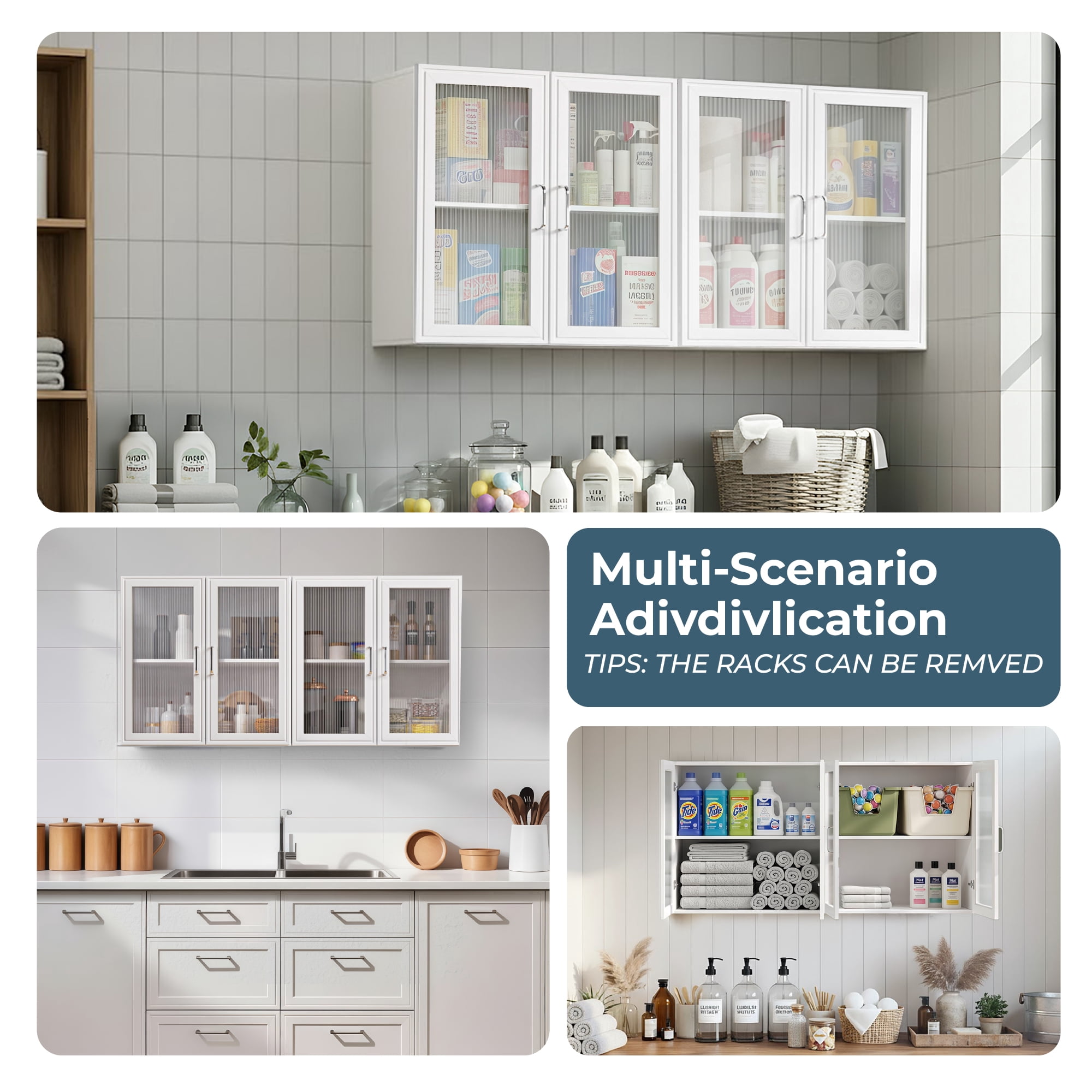 24"W Bathroom Wall Cabinet with Acrylic Glass Doors, Kitchen Wall Cabinets with Adjustable Shelf, Medicine Wall Cabinet, Laundry Room Wall Mounted Cabinet