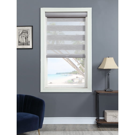 Cordless Light Filtering Layered Shade 24" X 72" Gray Stria