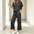 thumbnail image 3 of Bosfbaoi Two Piece Sets for Women Short Sleeve Crew Neck T‑Shirt High Waist Drawstring Wide Leg Pants Casual Loungewear Sets, 3 of 9