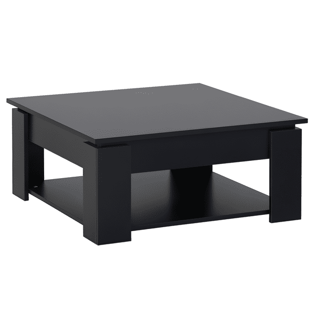 HOMCOM Table Basse Moderne avec Tablette de Rangement, Table de Cocktail Carrée, Table Centrale pour Salon, Noir