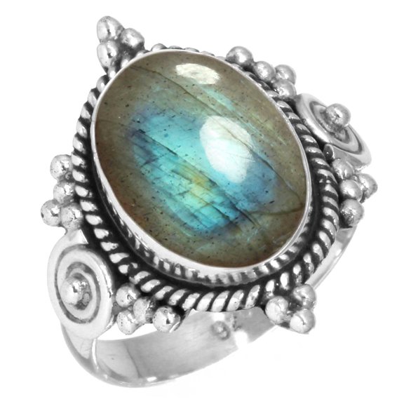 925 Silver Ring For Women - Girls Gray Real Labradorite Stone Silver Ring Size 10.5 November Birthstone Fashion Silver Ring Size 10.5 Gift For Women On Engagement 925 Silver Jewelry With Gemstone