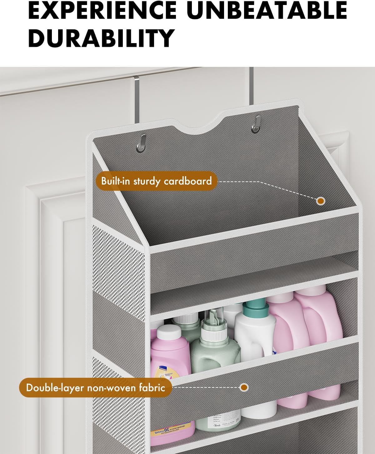 FOUKUS Over The Door Organizer 6 Clear Pockets, Gray photo 3