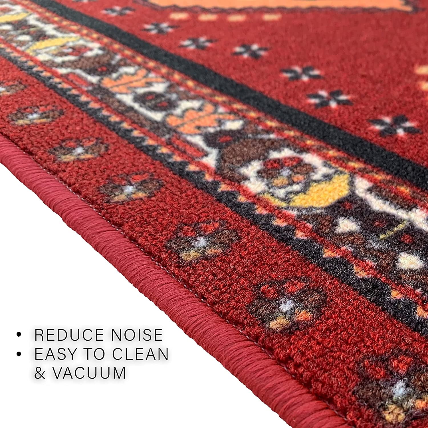 Runner Rug for Hallway Southwestern Burgundy Color 26 Inch or 31 Inch Wide by Your Length Choice Slip Resistant Rubber Backing Stain Resistant Pile Stair Runner
