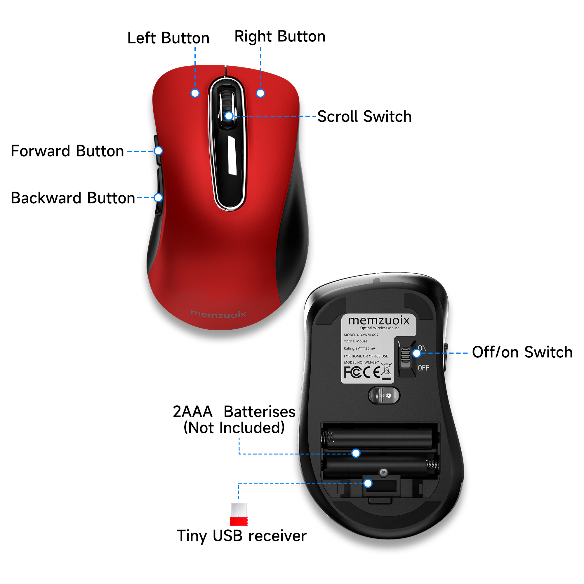 HALOKIN Wireless Mouse, 2.4GHz, 1400 DPI, Red photo 5