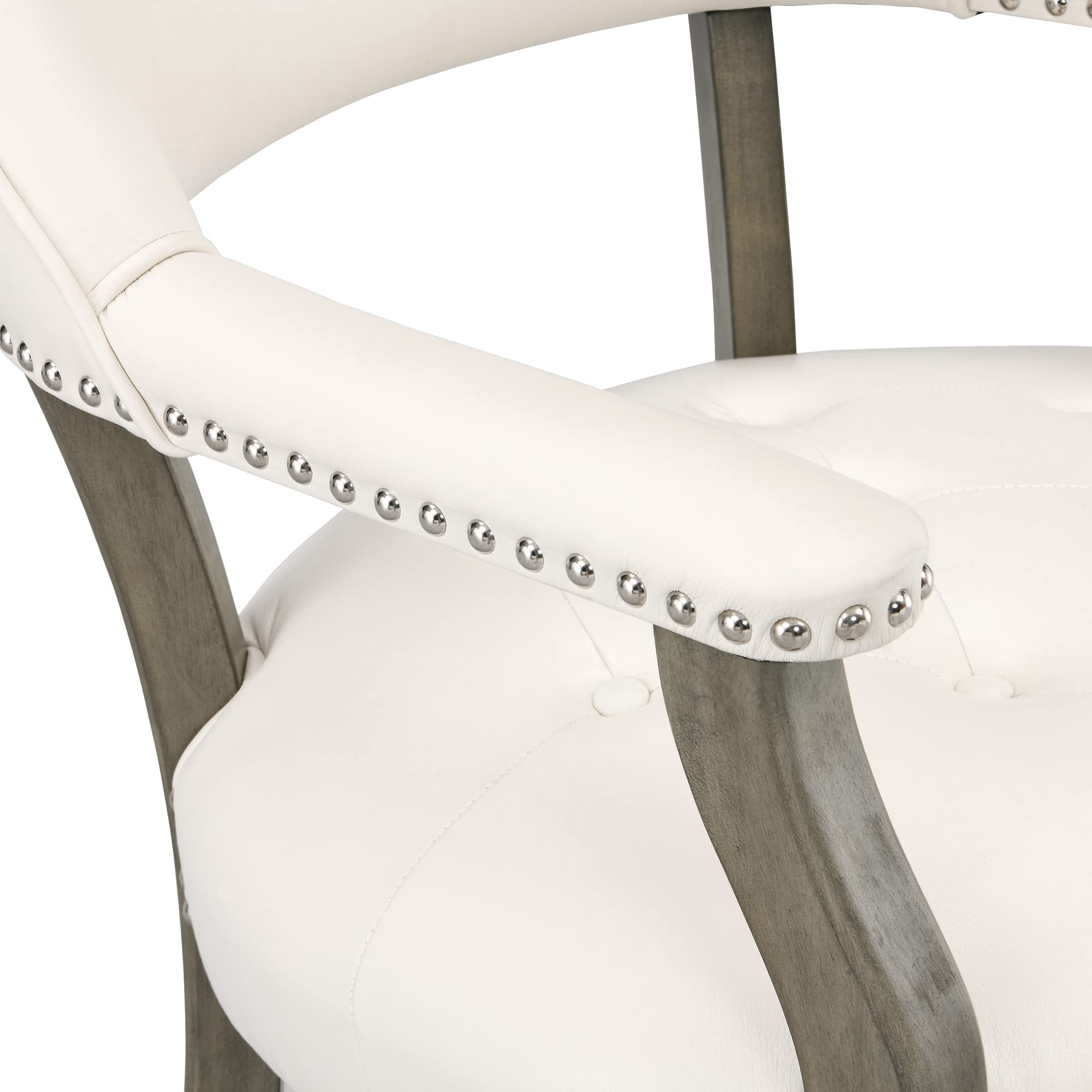 JESONVID Dining Chair with Casters Set of 4, Captain's Chair with Caster Dining Room Chairs with Rollers Curving Backrest Dinette Sets Poker Chair with Wheels Kitchen Table Rolling Chairs,Grey&White