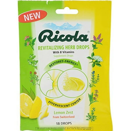 12 Paquet Ricola Revitalisant Herb vitamine B supplément Zeste de citron 18 gouttes de chaque
