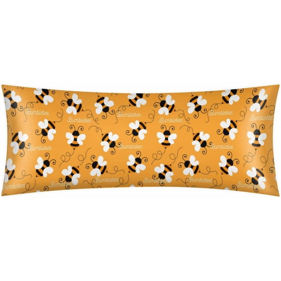 Body Pillow Cover 21x54 inches Cute Bee Bumblebee Satin Pillow Case Cover with Zipper Soft Breathable Long Pillowcase for Hair and Skin