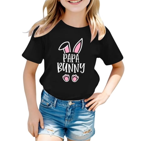 JAJAHO Easter Bunny Shirts Kids Graphic Tee For Boys Girls Short Sleeve Cute Holiday Casual Crew Neck Loose Fit T Shirt Ages 1-13 Years Soft Tops