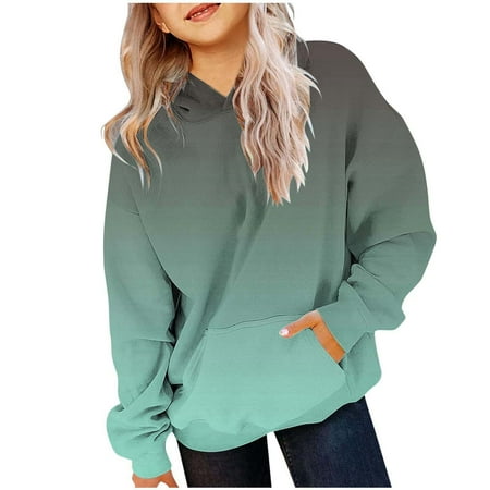 

Gunia Boys Sweatshirts Gradient Color Autumn And Winter Gradient Color Crewneck Long Sleeved Pocket Sports Casual Hooded Fashion Hoodies For Girls Dailywear