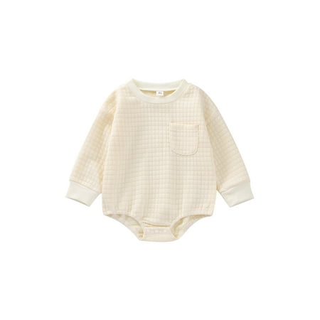

Musuos Baby Boy Girl Jumpsuit Contrast Color Long Sleeves Round Neck Diamond Quilted Romper Bodysuit