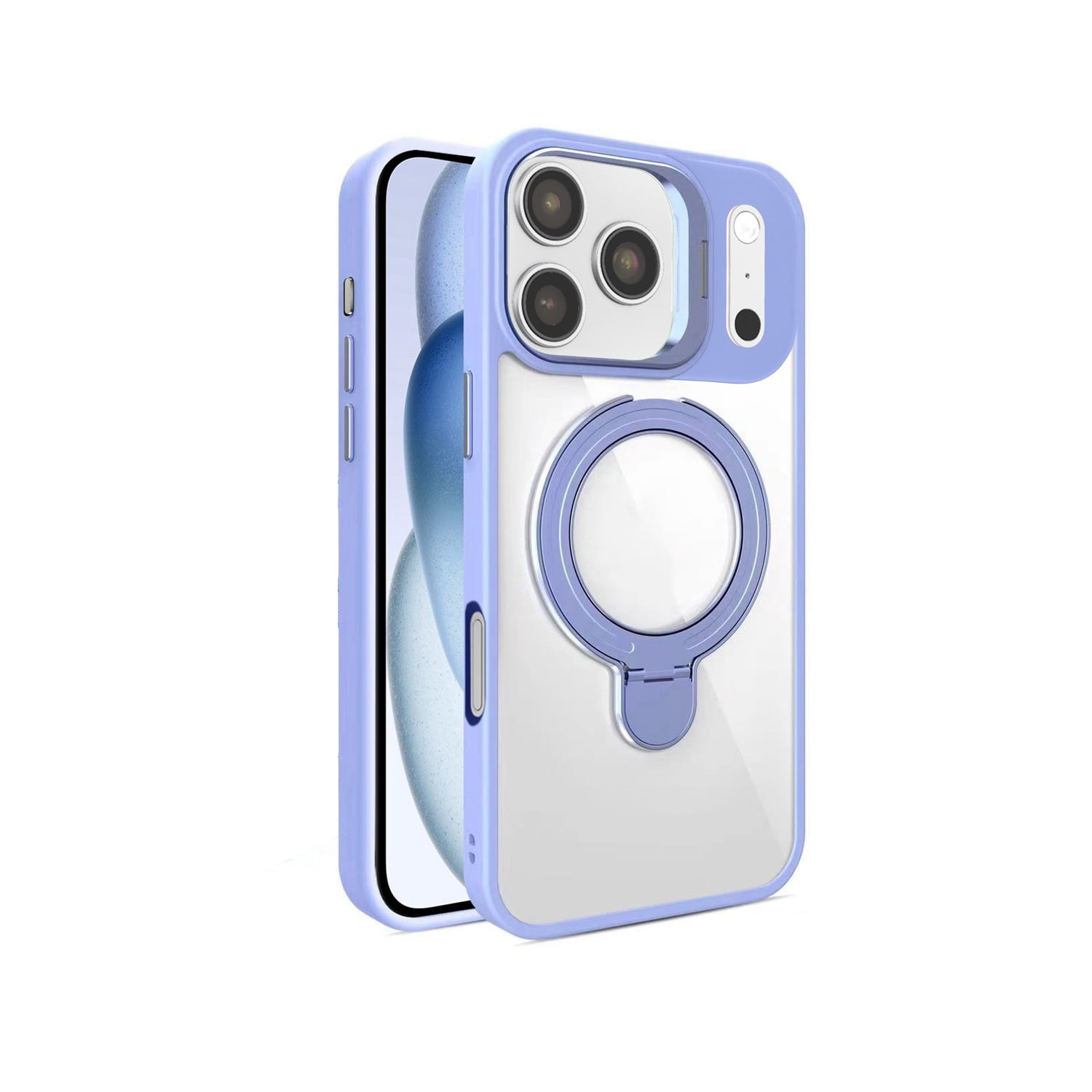 Dual Kickstand Magnetic Clear Case with Lens Protection for iPhone 17 Pro Max - Light Purple