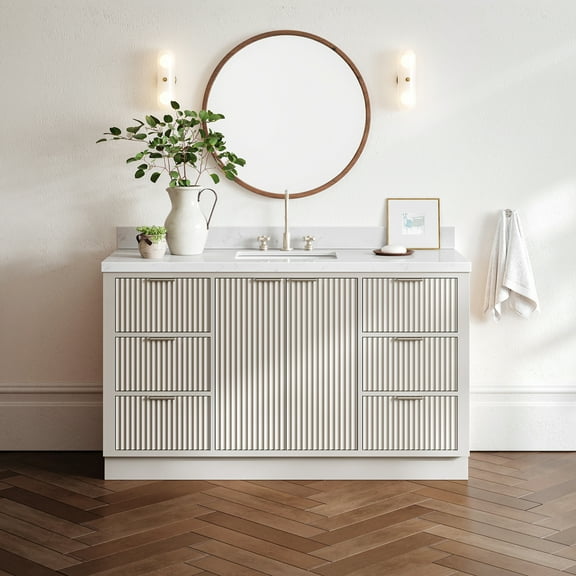 ARIEL Milan 60 Inch Single Rectangle Sink Bathroom Vanity with Carrara White Quartz Countertop 1.5 Inch in Warm White