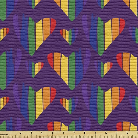 Ambesonne Pride Fabric by the Yard Upholstery, Rainbow Hearts Pattern LGBT, 3 Yards, Multicolor