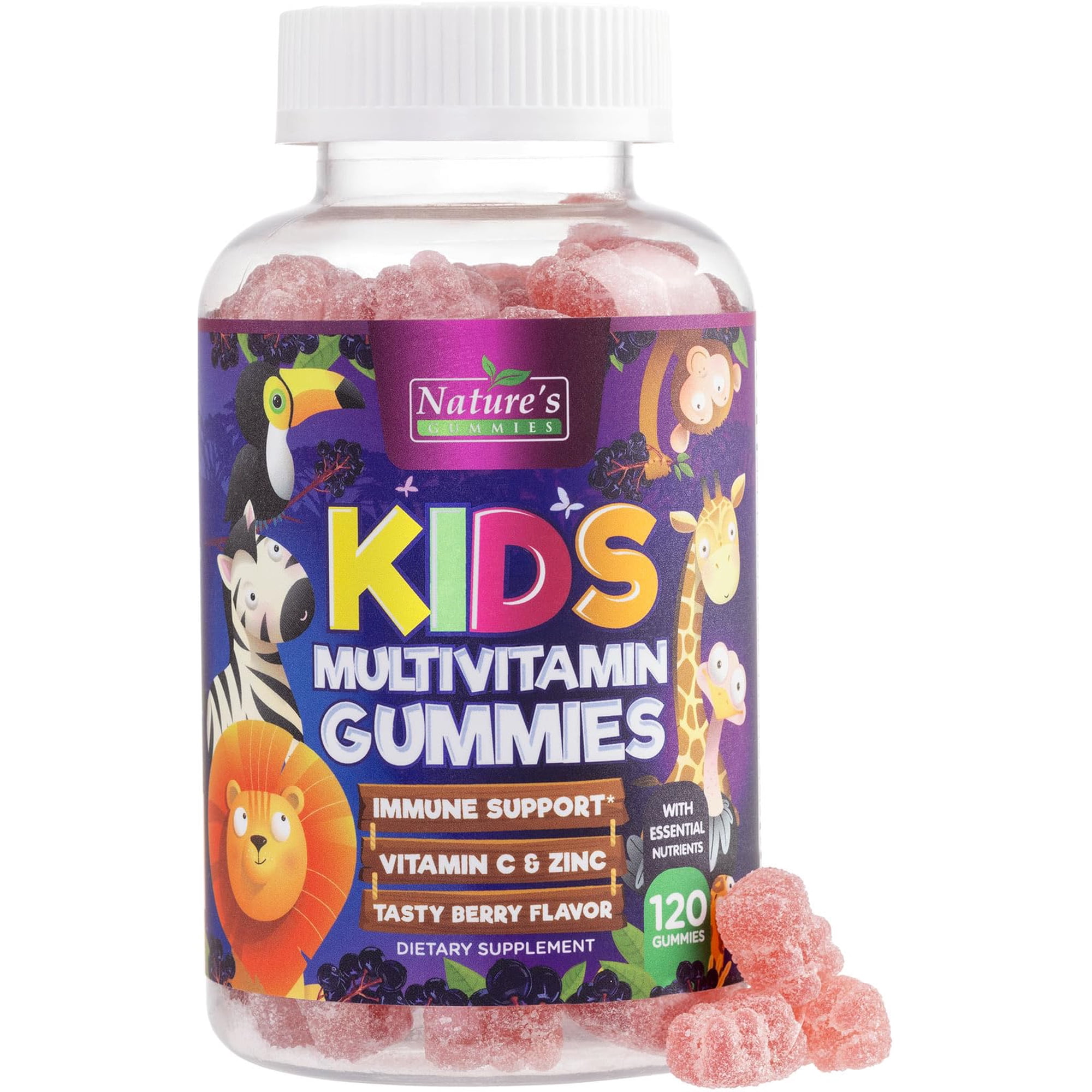 Kids Multivitamin Gummies - Complete Daily Children's Multi Vitamin Gummy Chew with Vitamin D, B Vitamins & Zinc - Energy, Memory Focus & Immune Health Support - Natural Berry Flavor - 120 Gummies