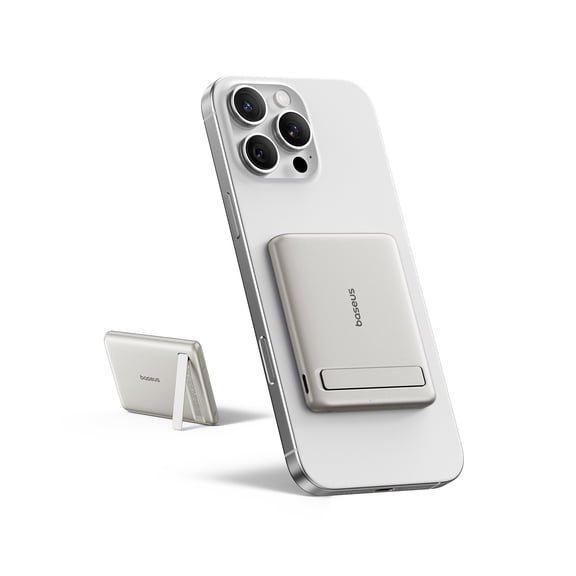 Baseus PicoGo Ultra-Slim Magnetic Power Bank 5000mAh 15W , Portable MagSafe Battery Pack with Foldable Stand, Qi2 Certified 15W Wireless Fast Charger for iPhone 17/16/15/14/13 Series