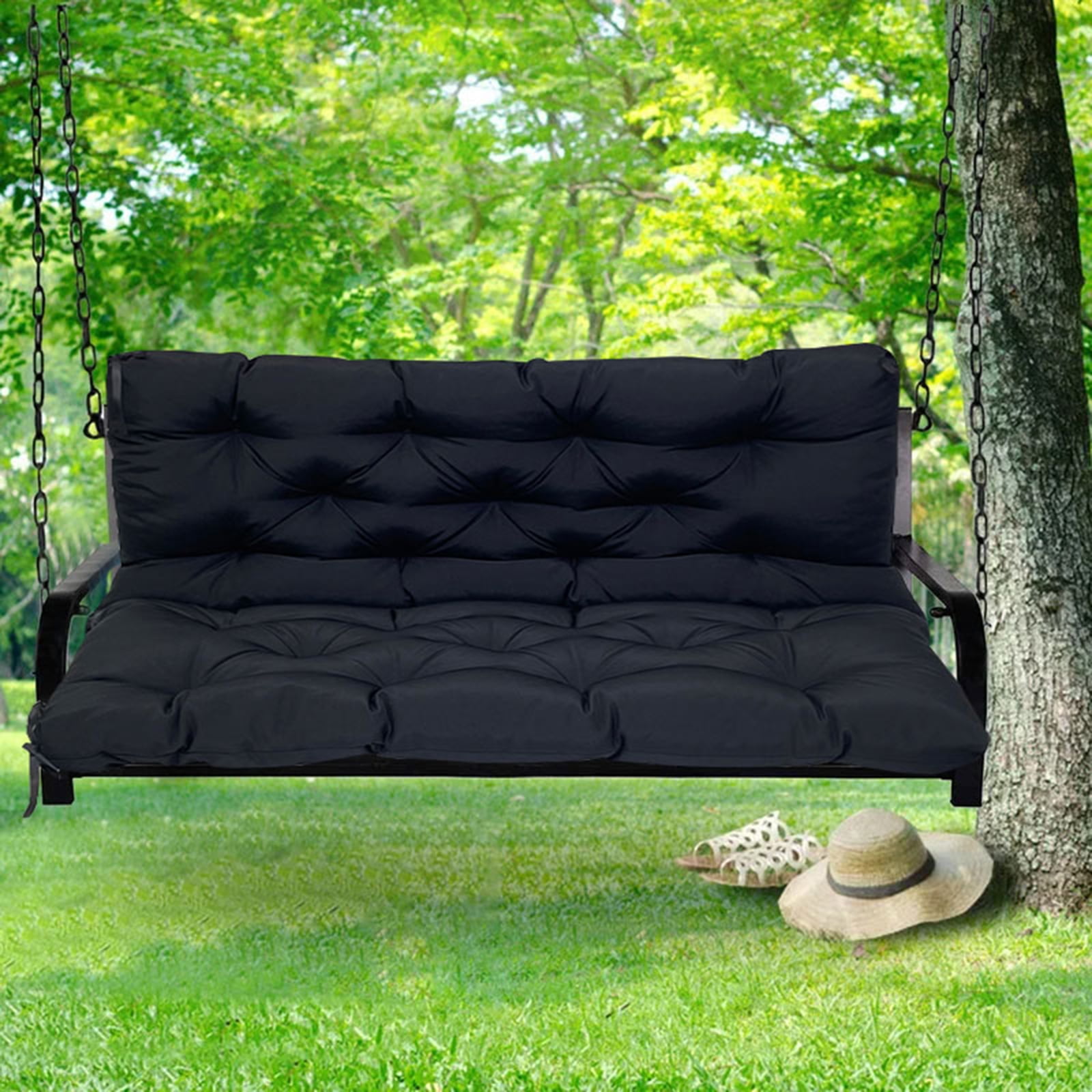 TOPCHANCES Bench Cushion Swing Chair Cushion Replacement Seat Pad 2-3 Seater Water Repellent Bench Cushion with Ties for Outdoor Garden Patio Furniture, Black, 150cmx100cm