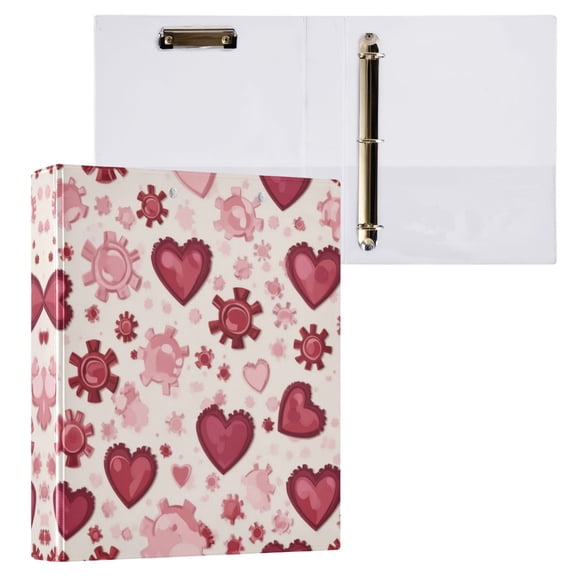 Gear-shaped Hearts Pattern 3 Ring Hardcover Binders 1.5in Round Rings for Letter-Size Folder Paper Organizer Pockets for Office Student Recipe