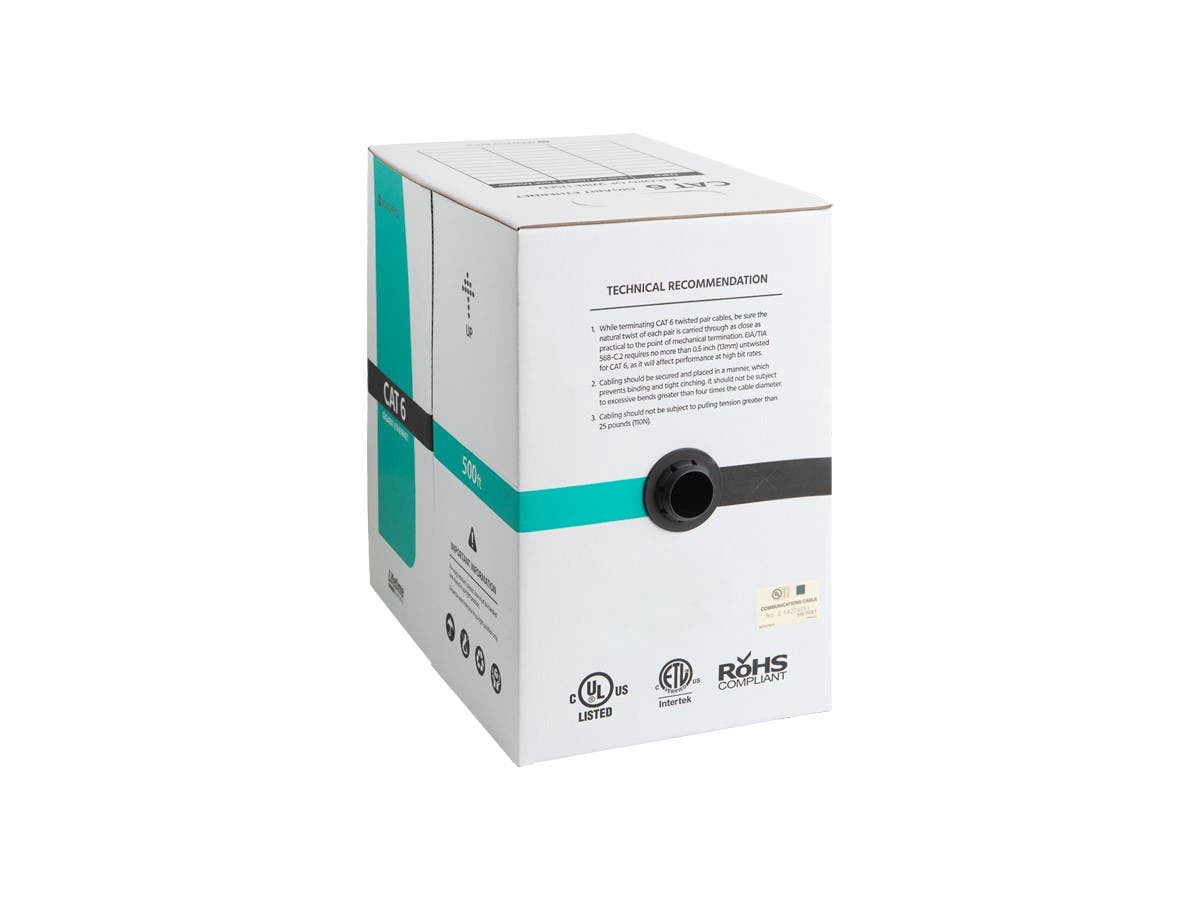 Monoprice Cat6 Ethernet Bulk Cable - 500 Feet - Black, Solid, 550MHz, UTP, CMR, Riser-Rated, Pure Bare Copper Wire, 23AWG (UL)(TAA)