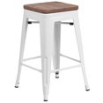 thumbnail image 3 of 4 Pk. 24" High Backless White Metal Counter Height Stool with Square Wood Seat, 3 of 9