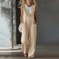 thumbnail image 2 of Npasoilc Ruffle Trim Wide Leg Jumpsuits for Women V-Neck Sleeveless Smocked Elastic Waist with Pockets Loose Casual Summer Overalls, 2 of 6