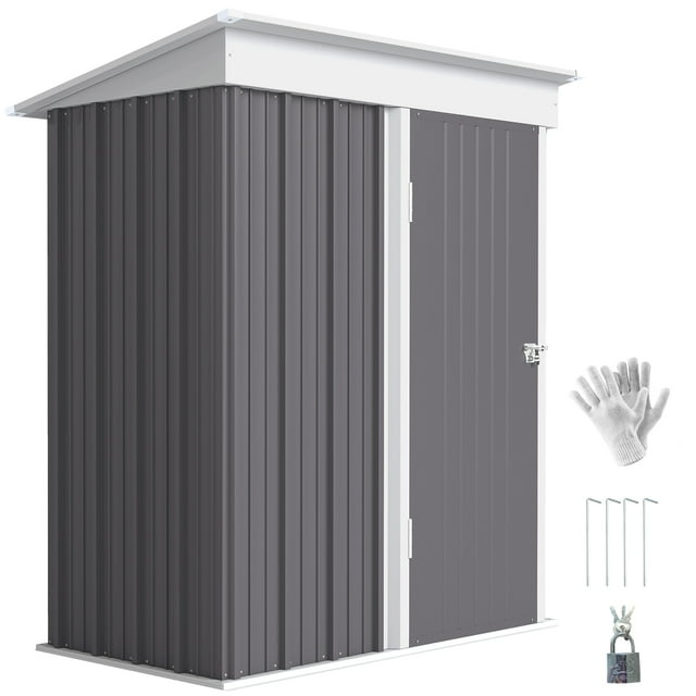 Outsunny Remise de Rangement Extérieure, Abri Adossé en Acier avec Tablette Ajustable, Serrure, Gants, 5'x3'x6', Gris