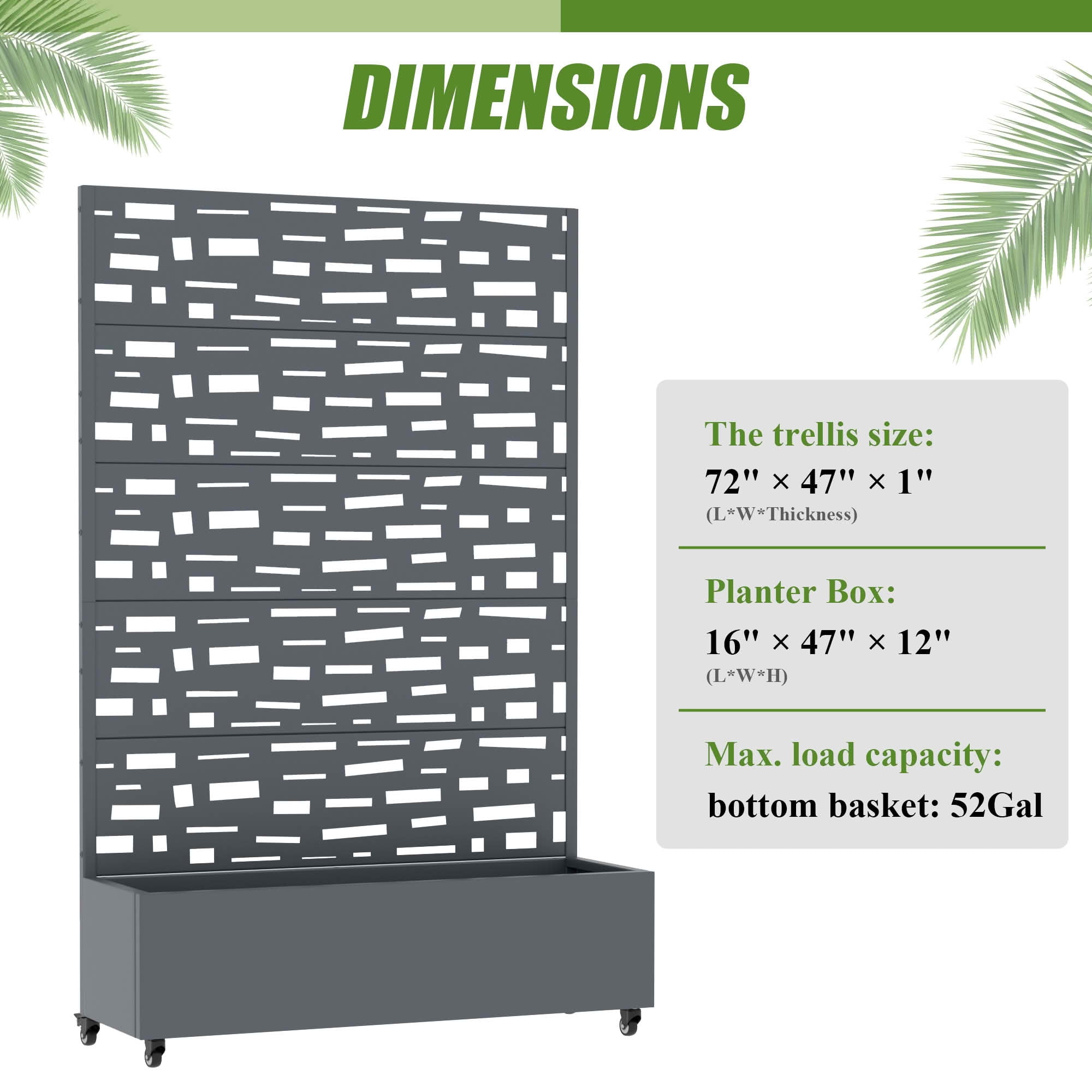 MAYEERTY 72X47" Metal Outdoor Cambrian Gray Privacy Screen with Planter Box for Backyard & Garden, 5 Piece Set