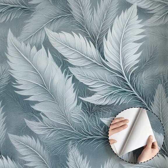 Frost White Feather Wallpaper Minimalist Aesthetic Modern Peel and Stick Wallpaper Contact Paper Waterproof Home Decor for Living Room Bedroom Dorm Room Drawer Bathroom 17.7 * 118 in