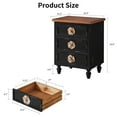 thumbnail image 6 of Vintage Farmhouse End Table With Floral Knobs - 19 Inch Rustic Nightstand With 3 Drawers For Bedside Or Sofa Accent，Antique Black,Walnut, 6 of 8
