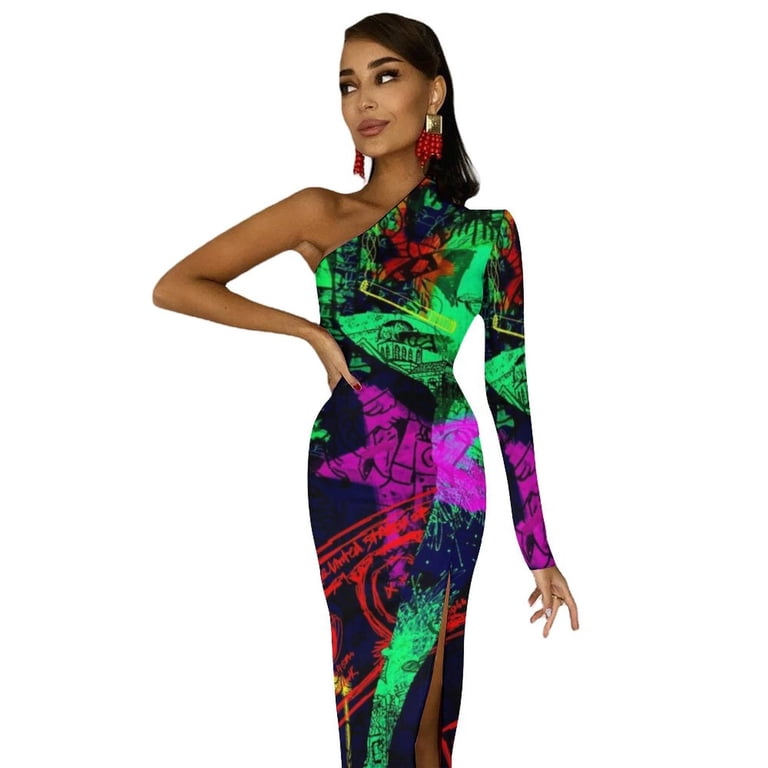 Neo Pop Art Blacklight Glow in the dark Half Dleeve Split Dress party dresses women women"s luxury party dress - Walmart.com Neo Pop Art Blacklight Glow in the dark Half Dleeve Split Dress party dresses women women"s luxury party dress - Walmart.com