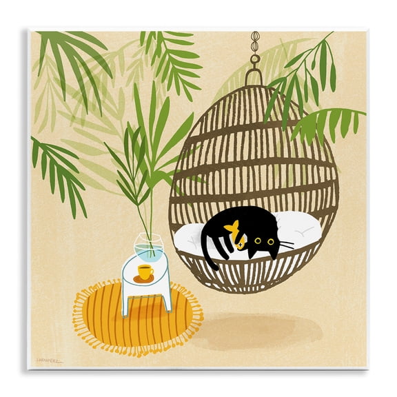 Stupell Industries Sleepy Cats on Porch Swing Animals Painting Unframed Art Print Wall Art, 12 x 12