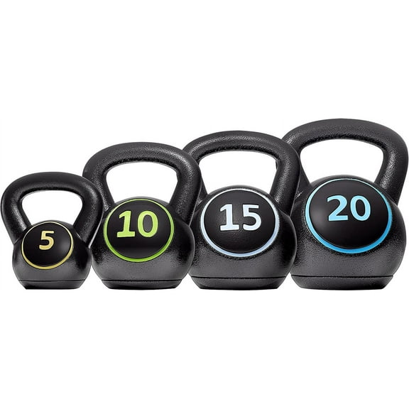 Kettlebell Sets 4 Piece Strength Training KettleBells Weight Set 5lb, 10lb, 15lb, 20lb Kettle Bell for Women & Men for Full Body Workout & Exercise Fitness