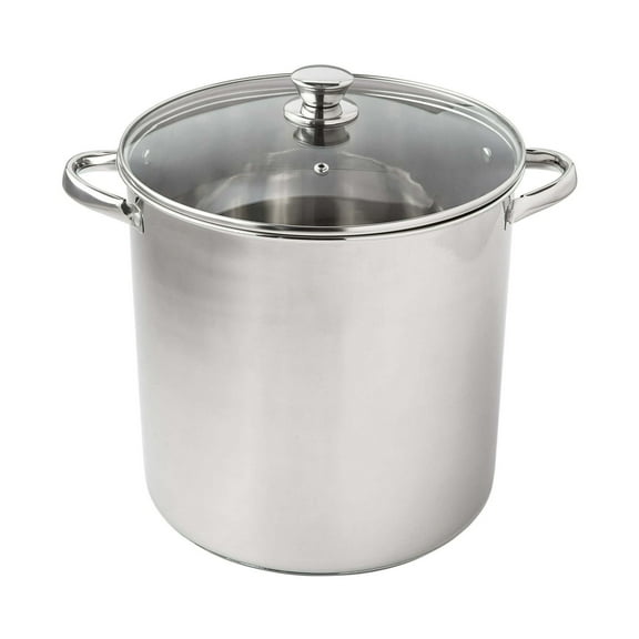 Stainless Steel 16-Quart Stock Pot with Glass Lid, Induction Compatible, Stainless Steel, Dishwasher Safe