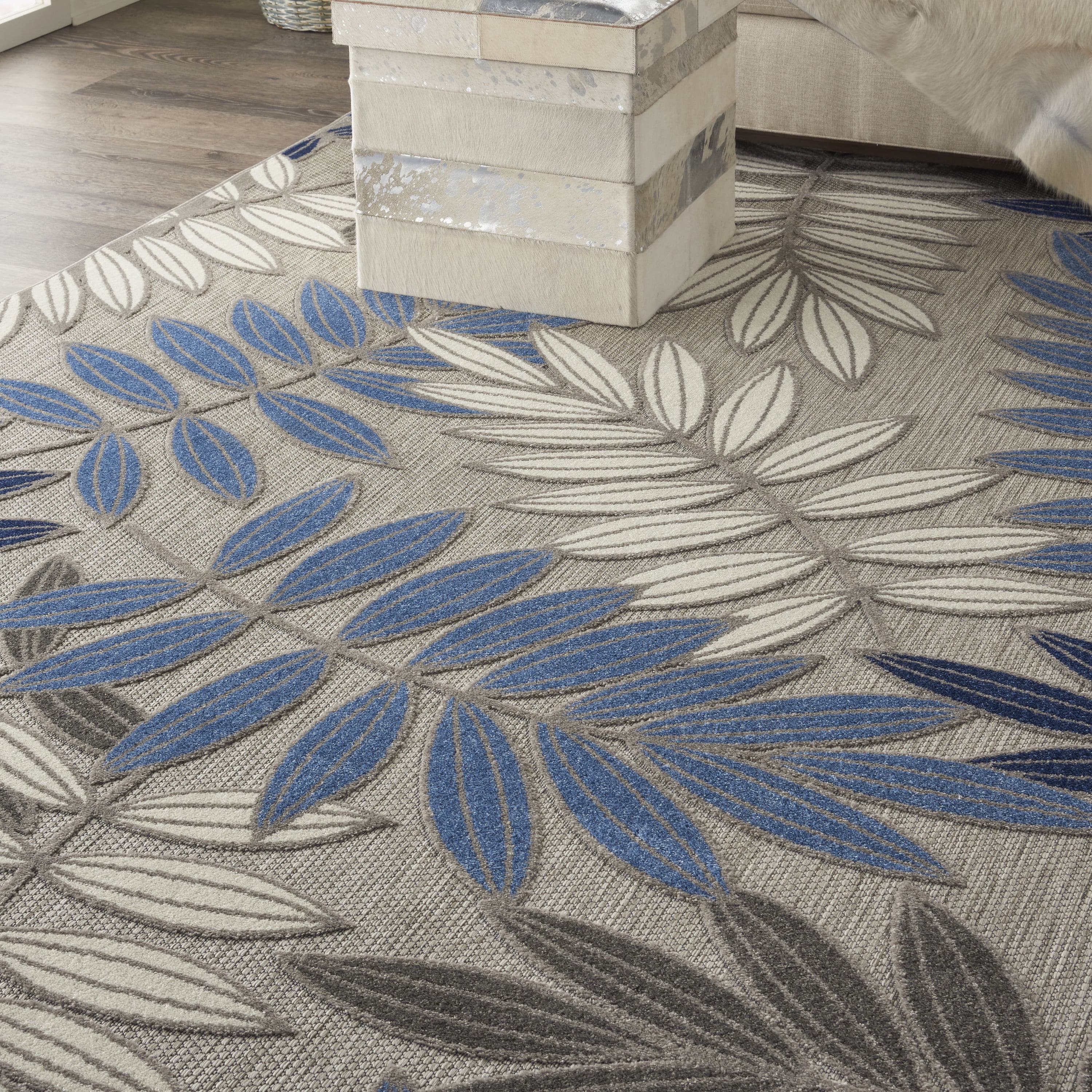Nourison Aloha Indoor/Outdoor Grey/Blue 7'10" x 10'6" Area Rug, (8x11)
